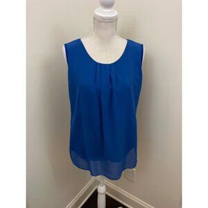 Blue Sleeveless Top Pleated Overlay Front Size Medium